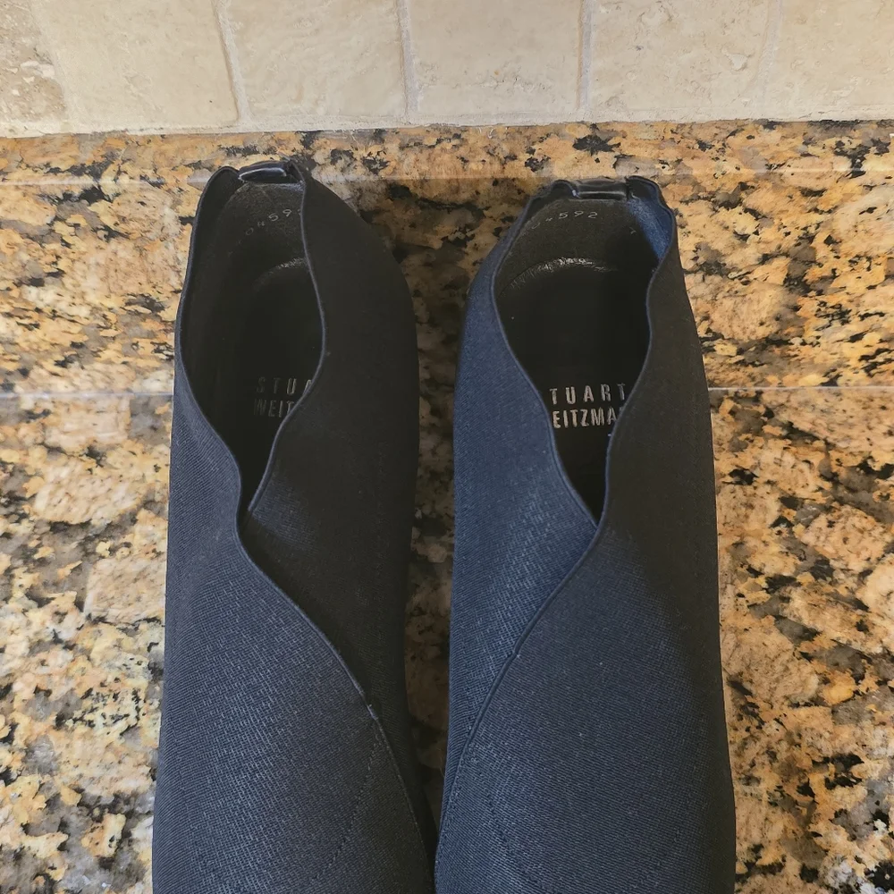 Stuart Weitzman Pointed Toe Ankle Boots‎ Women's Size Black Heeled Canvas sz 7